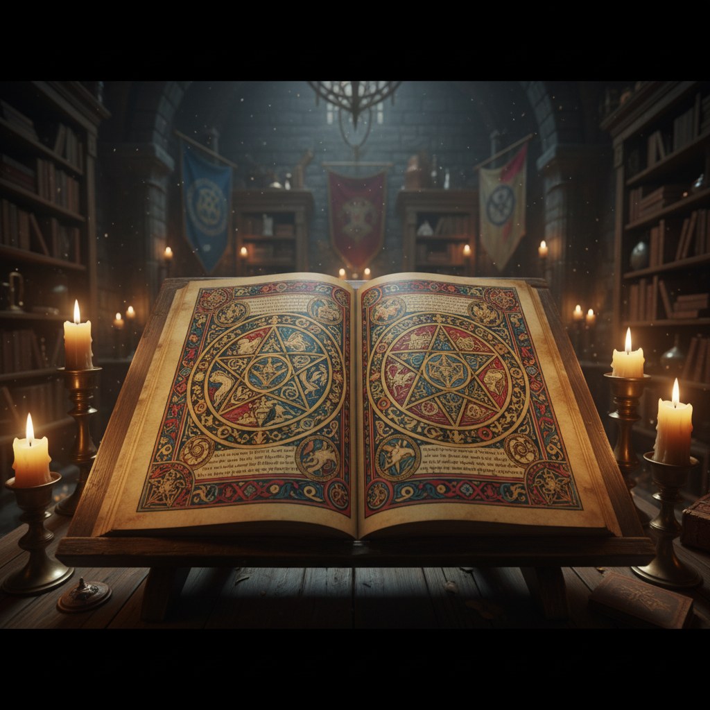Clavicule de Salomon : grimoire ancien ouvert montrant des pentacles et sceaux dorés à la lueur d'une bougie