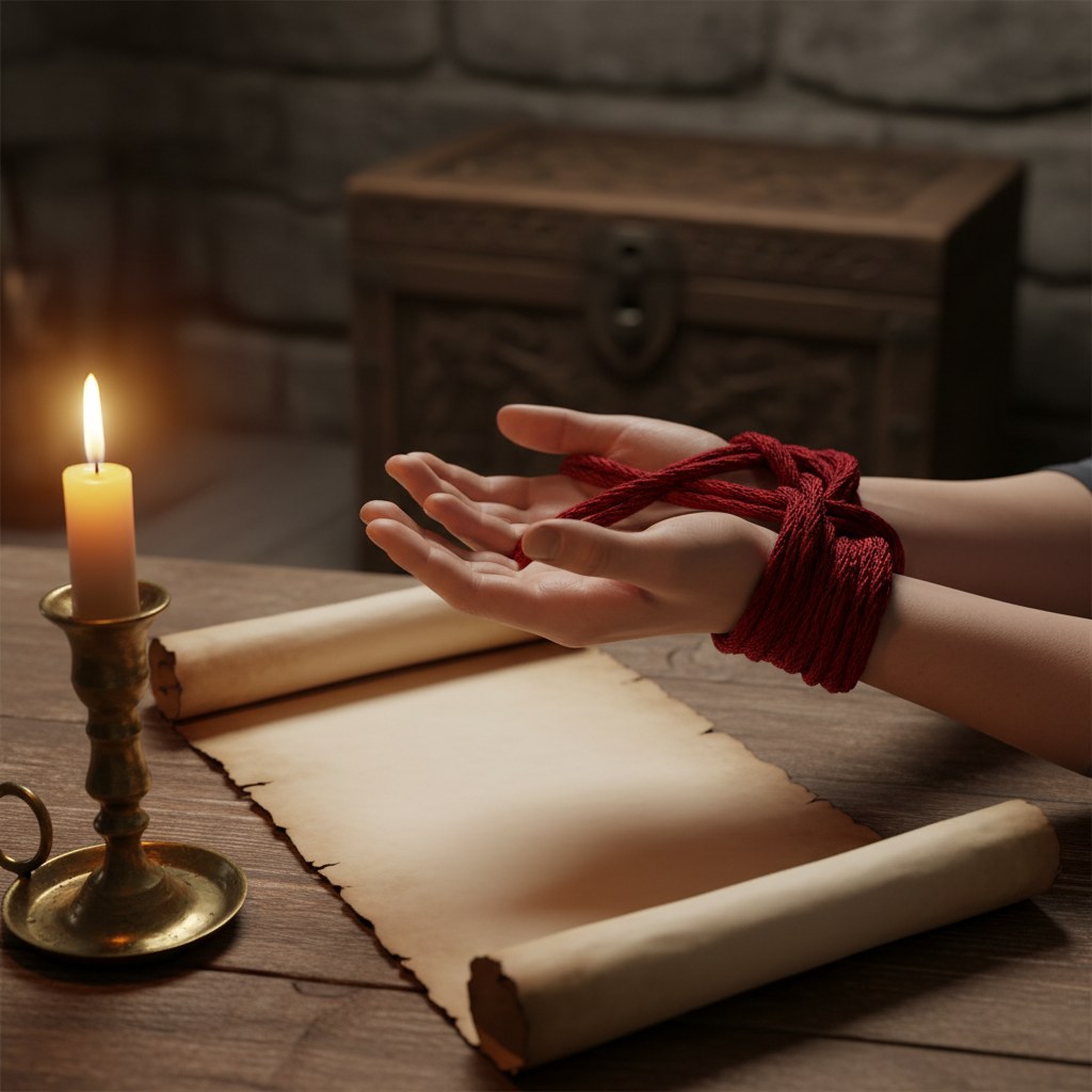 Symbolisme du sang : coupe antique rouge sombre posée sur un autel de pierre à la lueur d'une torche